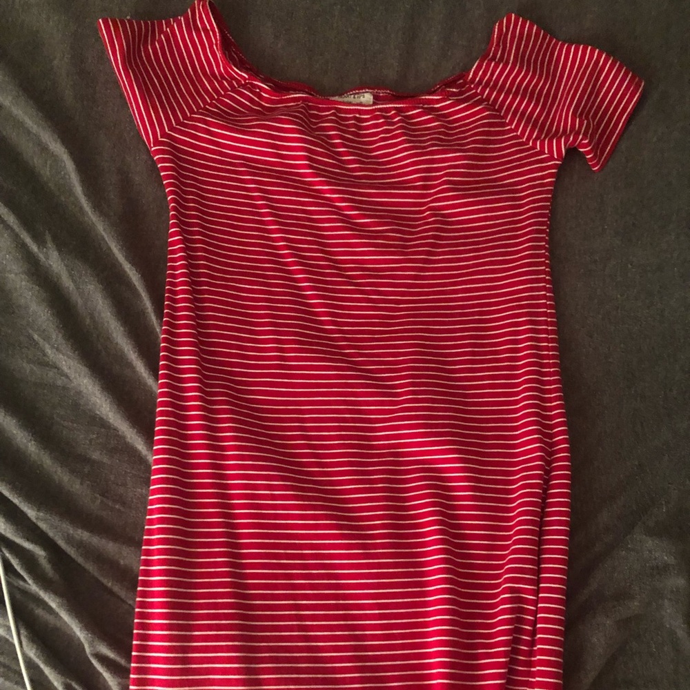 Red and white striped dress